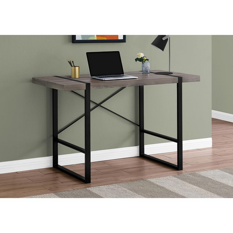 Taupe Computer Desk with a Black Metal Touch - Ember Workspace - WhatYouNeedSales