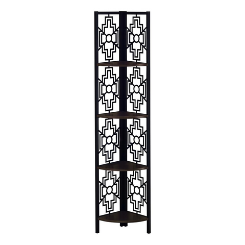 BOOKCASE - 62"H / ESPRESSO / BLACK METAL CORNER ETAGERE - WhatYouNeedSales