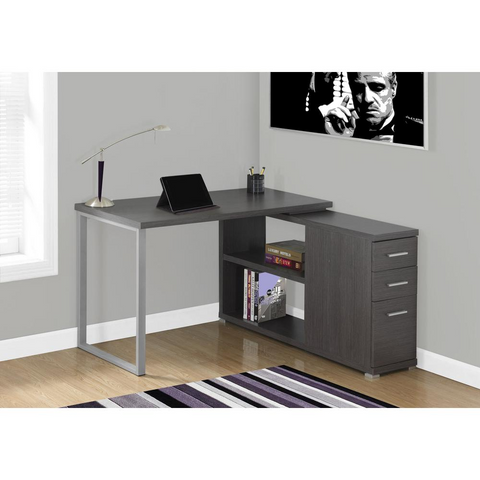 Hollow Core Metal Computer Corner Desk in Grey/Silver with Particle Board - PinnacleWorkspace - WhatYouNeedSales