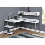 Corner Computer Desk in White with Silver Metal Accents - Ember Workspace - WhatYouNeedSales