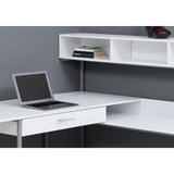 Corner Computer Desk in White with Silver Metal Accents - Ember Workspace - WhatYouNeedSales