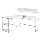 Corner Computer Desk in White with Silver Metal Accents - Ember Workspace - WhatYouNeedSales