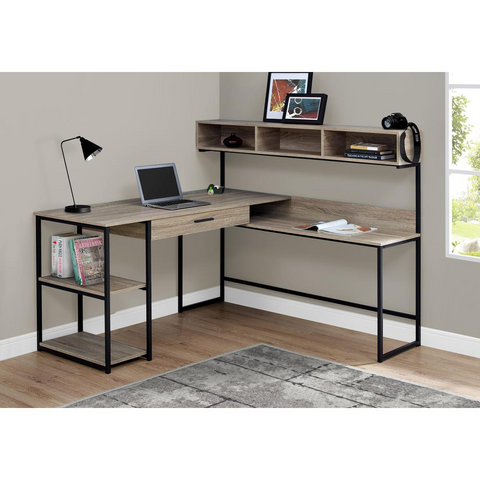 Corner Computer Desk In Dark Taupe With Black Metal - Ember Workspace - WhatYouNeedSales