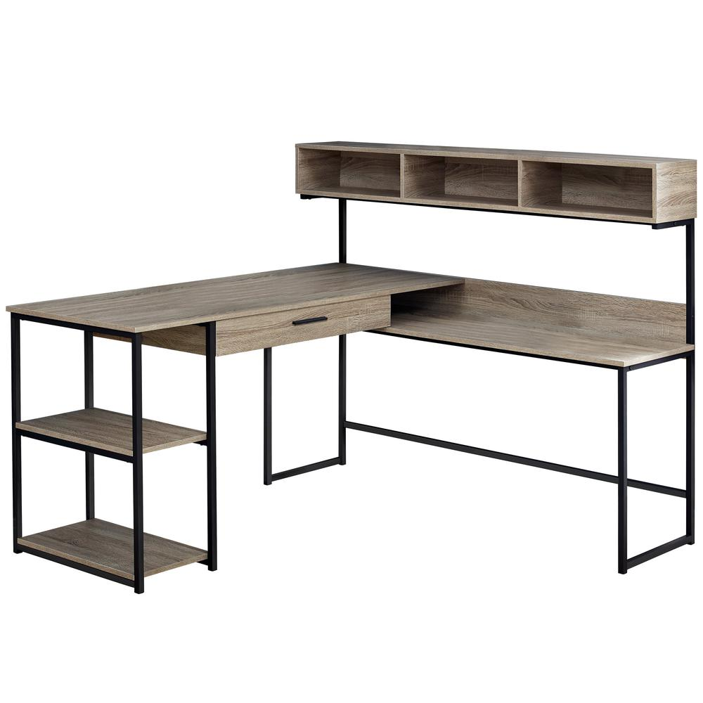 Corner Computer Desk In Dark Taupe With Black Metal - Ember Workspace - WhatYouNeedSales