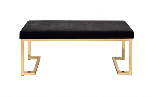 "Modern Rectangular Black Padded Bench With Champagne Metal Base" - WhatYouNeedSales