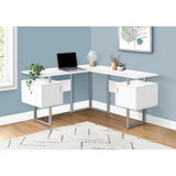 White and Silver Metal Corner Computer Desk - Ember Workspace - WhatYouNeedSales