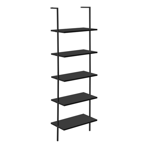 BOOKCASE - 72"H LADDER BLACK / BLACK METAL - WhatYouNeedSales