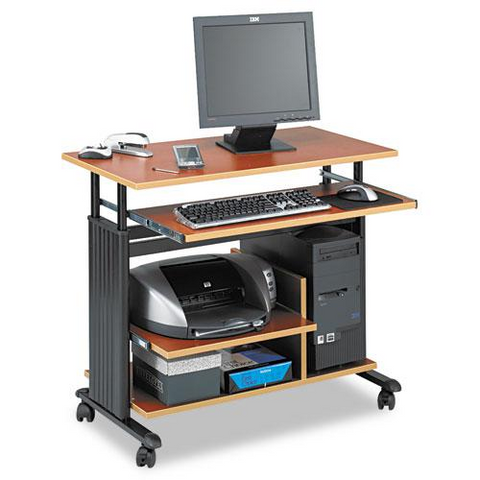 Adjustable-Height Cherry/Black Mini-Tower Computer Desk - Ember Workspace - WhatYouNeedSales