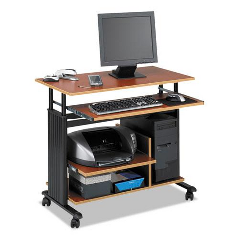 Adjustable-Height Cherry/Black Mini-Tower Computer Desk - Ember Workspace - WhatYouNeedSales