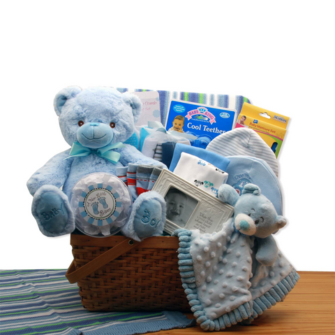 My First Teddy Bear New Baby Gift Basket - Blue - baby bath set -  baby boy gift basket - new baby gift basket - baby gift baskets - baby shower gifts - WhatYouNeedSales