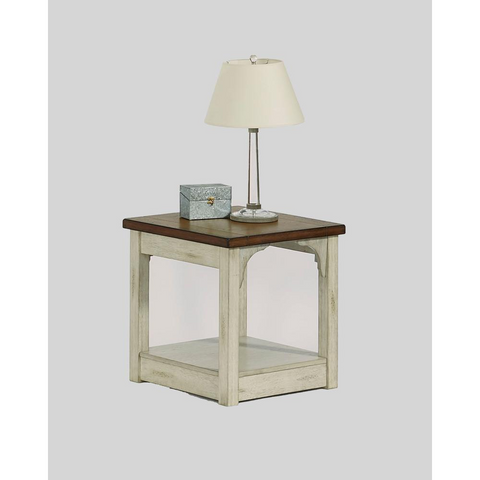 Oak/Antique White End Table - Rustic Farmhouse Design