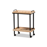 Oak Brown Finished Wood and Black Metal Kitchen Cart - WhatYouNeedSales