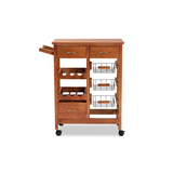 Oak Brown Finished Wood and Silver-Tone Metal Mobile Kitchen Storage Cart - WhatYouNeedSales