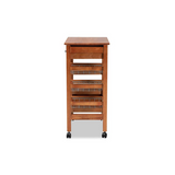 Oak Brown Finished Wood and Silver-Tone Metal Mobile Kitchen Storage Cart - WhatYouNeedSales