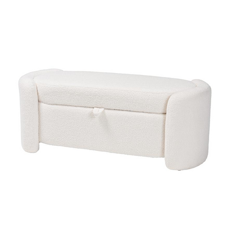 Oakes Modern and Contemporary Ivory Boucle Upholstered Storage Bench - WhatYouNeedSales