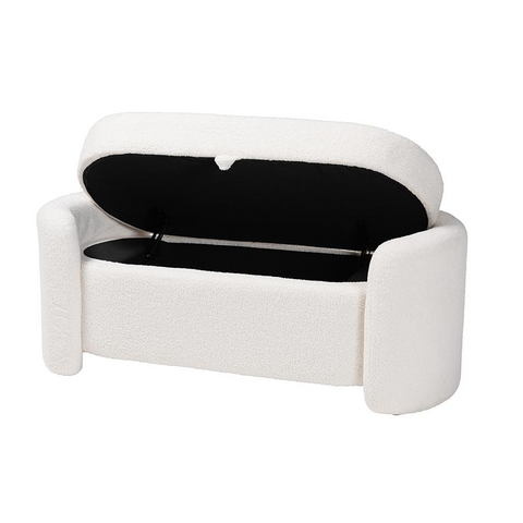 Oakes Modern and Contemporary Ivory Boucle Upholstered Storage Bench - WhatYouNeedSales