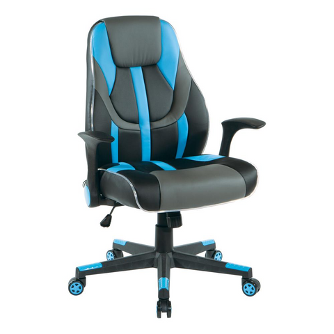 Output Gaming Chair in Black Faux Leather with Blue Trim and Accents with Controllable RGB LED Light piping., OUT25-BLU - WhatYouNeedSales