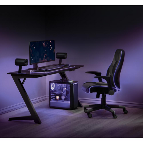 Output Gaming Chair in Black Faux Leather With Grey Accents and Controllable RGB LED Light Piping, OUT25-GRY - WhatYouNeedSales