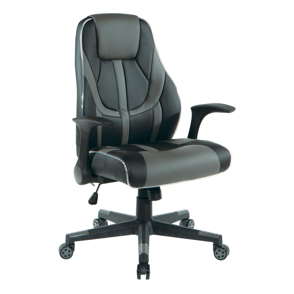 Output Gaming Chair in Black Faux Leather With Grey Accents and Controllable RGB LED Light Piping, OUT25-GRY - WhatYouNeedSales