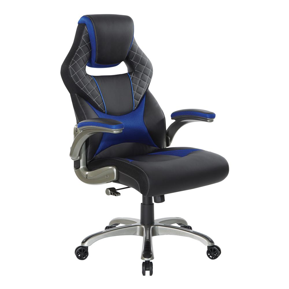 Oversite Gaming Chair in Faux Leather with Blue Accents, OVR25-BL - WhatYouNeedSales