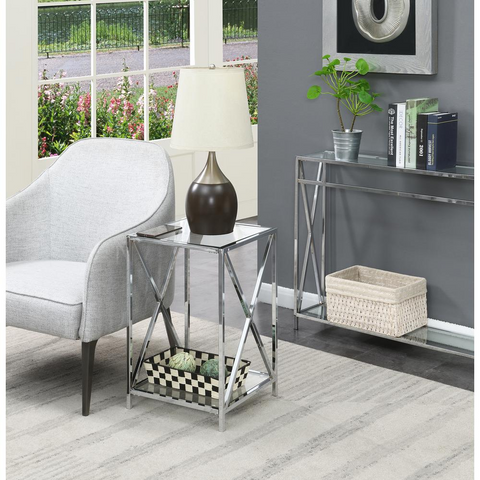 Oxford Chrome End Table - Contemporary Style Tempered Clear