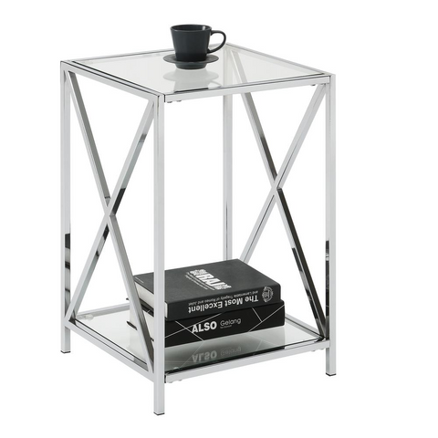 Oxford Chrome End Table - Contemporary Style Tempered Clear