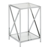 Oxford Chrome End Table - Contemporary Style Tempered Clear