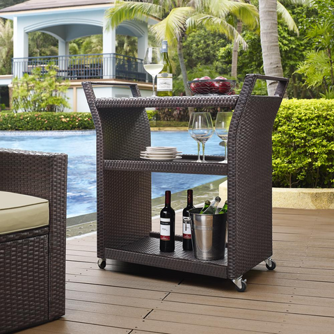 Palm Harbor Outdoor Wicker Bar Cart Brown - WhatYouNeedSales