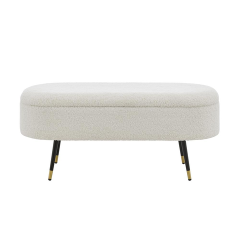 Phoebe KD Faux Shearling Fabric Storage Bench w/ Gold Tip Metal Legs - WhatYouNeedSales