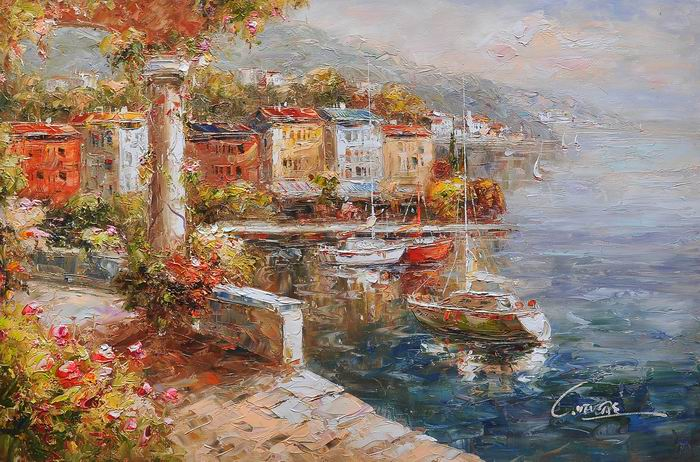 Pillar Boat Mediterranean Knife Art Painting - WhatYouNeedSales