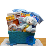 Puppy Love New Baby Gift Basket - Blue - baby bath set -  baby boy gift basket - new baby gift basket - baby gift baskets - baby shower gifts - WhatYouNeedSales