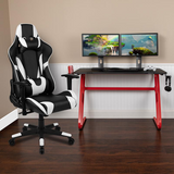 Red Gaming Desk and Black Reclining Gaming Chair Set with Cup Holder and Headphone Hook - WhatYouNeedSales