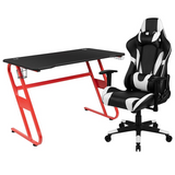 Red Gaming Desk and Black Reclining Gaming Chair Set with Cup Holder and Headphone Hook - WhatYouNeedSales