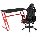 Red Gaming Desk and Gray Reclining Gaming Chair Set with Cup Holder and Headphone Hook - WhatYouNeedSales