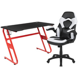 Red Gaming Desk and White/Black Racing Chair Set with Cup Holder and Headphone Hook - WhatYouNeedSales