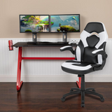 Red Gaming Desk and White/Black Racing Chair Set with Cup Holder and Headphone Hook - WhatYouNeedSales