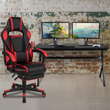 Gaming Desk with Cup Holder/Headphone Hook/Removable Mousepad Top & Red Reclining Back/Arms Gaming Chair with Footrest - WhatYouNeedSales