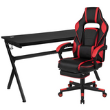 Gaming Desk with Cup Holder/Headphone Hook/Removable Mousepad Top & Red Reclining Back/Arms Gaming Chair with Footrest - WhatYouNeedSales