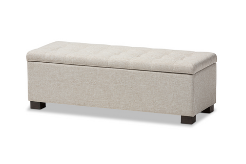 Roanoke Beige Fabric Upholstered Grid-Tufting Storage Ottoman Bench - WhatYouNeedSales