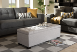 Roanoke Grayish Beige Fabric Upholstered Grid-Tufting Storage Ottoman Bench - WhatYouNeedSales