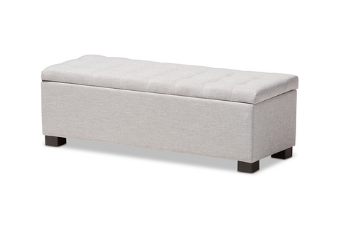 Roanoke Grayish Beige Fabric Upholstered Grid-Tufting Storage Ottoman Bench - WhatYouNeedSales