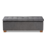 Roanoke Grey Velvet Fabric Upholstered Grid-Tufted Storage Ottoman Bench - WhatYouNeedSales