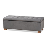 Roanoke Grey Velvet Fabric Upholstered Grid-Tufted Storage Ottoman Bench - WhatYouNeedSales