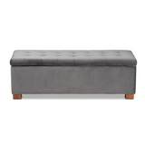 Roanoke Grey Velvet Fabric Upholstered Grid-Tufted Storage Ottoman Bench - WhatYouNeedSales