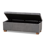 Roanoke Grey Velvet Fabric Upholstered Grid-Tufted Storage Ottoman Bench - WhatYouNeedSales