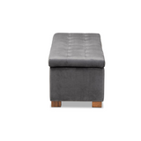 Roanoke Grey Velvet Fabric Upholstered Grid-Tufted Storage Ottoman Bench - WhatYouNeedSales