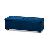 Roanoke Navy Blue Velvet Fabric Upholstered Grid-Tufted Storage Ottoman Bench - WhatYouNeedSales