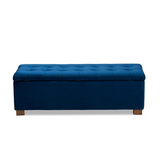 Roanoke Navy Blue Velvet Fabric Upholstered Grid-Tufted Storage Ottoman Bench - WhatYouNeedSales