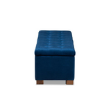 Roanoke Navy Blue Velvet Fabric Upholstered Grid-Tufted Storage Ottoman Bench - WhatYouNeedSales