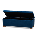 Roanoke Navy Blue Velvet Fabric Upholstered Grid-Tufted Storage Ottoman Bench - WhatYouNeedSales